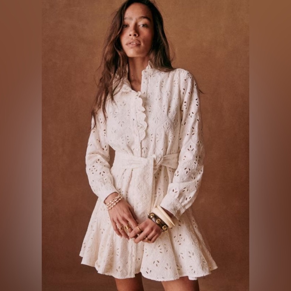Sezane Marly cream eyelet mini dress